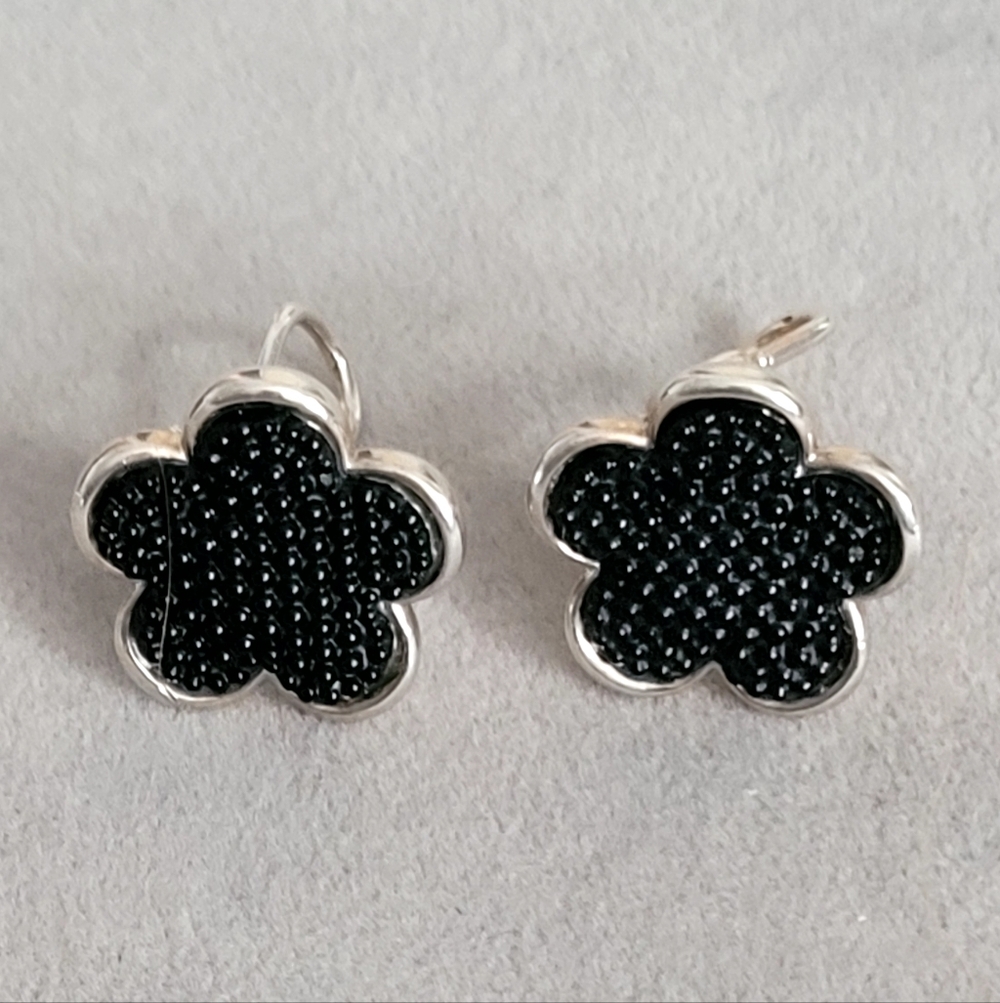 LAGOS Sterling Silver Black Ceramic Caviar Flower Earrings